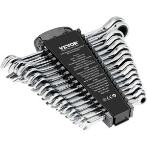 VEVOR - Combination Wrench Set, 16-Piece Ratcheting Wrench Set with Organizer Rack, Cr-V Steel Wrench Set Metric 8 mm to 24 mm - Silver VEVOR - Combination Wrench Set, 16-Piece Ratcheting Wrench Set with Organizer Rack, Cr-V Steel Wrench Set Metric 8 mm to 24 mm - Silver