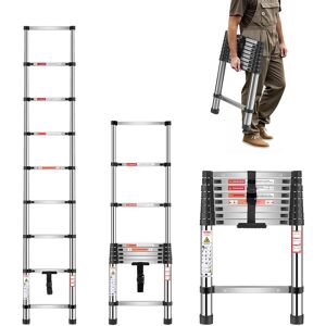 VEVOR - Telescoping Ladder, 8.5ft Stainless Steel Lightweight Extension Ladder, Multi-Button Retraction Collapsible Ladders - Silver VEVOR - Telescoping Ladder, 8.5ft Stainless Steel Lightweight Extension Ladder, Multi-Button Retraction Collapsible Ladders - Silver