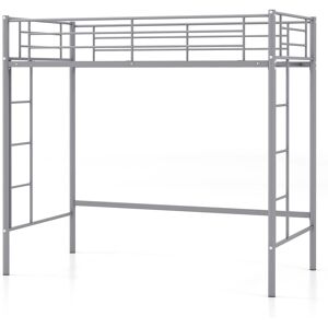 Gymax - Twin Metal Loft Bed Frame w/ 2 Ladders Full-length Guardrail Space-Saving - Silver Gymax - Twin Metal Loft Bed Frame w/ 2 Ladders Full-length Guardrail Space-Saving - Silver