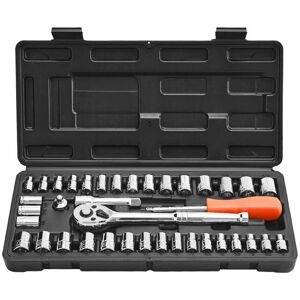 VEVOR - Socket Set, 39 Pieces, 3/8 & 1/4 inch Drive Socket and Ratchet Set, SAE and Metric Size, Mechanic Tool Kit with Wrench - Black+Sliver VEVOR - Socket Set, 39 Pieces, 3/8 & 1/4 inch Drive Socket and Ratchet Set, SAE and Metric Size, Mechanic Tool Kit with Wrench - Black+Sliver