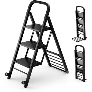 Costway - 2-in-1 Ladder and Hand Truck Combo Collapsible 3-Step Ladder with Wheels - Black Costway - 2-in-1 Ladder and Hand Truck Combo Collapsible 3-Step Ladder with Wheels - Black