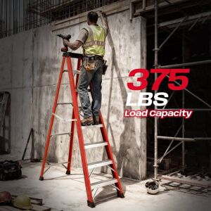 Anysun - Fiberglass Ladder with Thick Rubber Tread, 330 lb Load Capacity - Red Anysun - Fiberglass Ladder with Thick Rubber Tread, 330 lb Load Capacity - Red