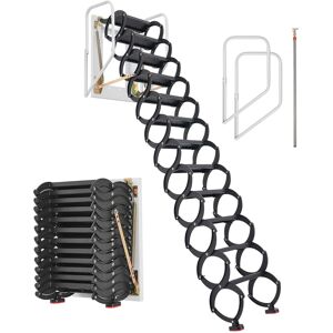 VEVOR - Attic Ladder Wall-Mounted, 660LBS/299.4KG Capacity, Fits 9.5 to 10 ft Ceiling Height, 12-Step Steel Folding Stairs - Black VEVOR - Attic Ladder Wall-Mounted, 660LBS/299.4KG Capacity, Fits 9.5 to 10 ft Ceiling Height, 12-Step Steel Folding Stairs - Black