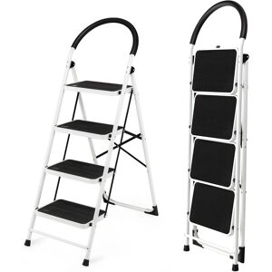 Costway - 4 Step Ladder Folding Stool Heavy Duty 330Lbs Capacity Industrial Lightweight - Black & White Costway - 4 Step Ladder Folding Stool Heavy Duty 330Lbs Capacity Industrial Lightweight - Black & White