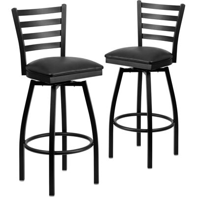 Emma + Oliver - 2 Pack Ladder Back Swivel Metal Barstool - Black Vinyl Seat/Black Metal Frame Emma + Oliver - 2 Pack Ladder Back Swivel Metal Barstool - Black Vinyl Seat/Black Metal Frame