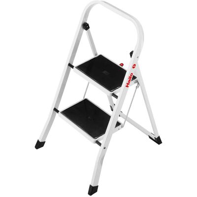 Hailo - Folding Step Stool, Non-Slip 2 Step Ladder for Home & Kitchen, K20, White - Black & White Hailo - Folding Step Stool, Non-Slip 2 Step Ladder for Home & Kitchen, K20, White - Black & White