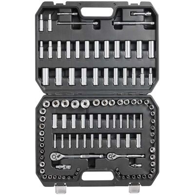 VEVOR - Socket Set, 1/4" and 3/8" Drive Socket and Ratchet Set, 6-Point Socket Opening, 106 Pcs Tool Set SAE and Metric - Silver VEVOR - Socket Set, 1/4" and 3/8" Drive Socket and Ratchet Set, 6-Point Socket Opening, 106 Pcs Tool Set SAE and Metric - Silver