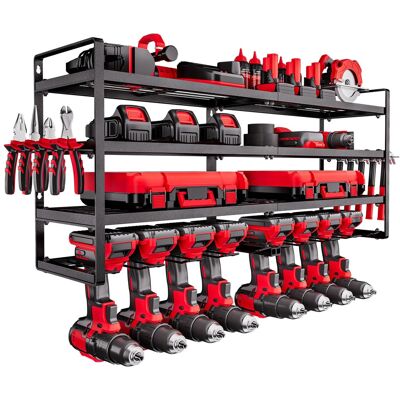 VEVOR - Power Tool Organizer Wall Mount, 4-Layer Storage Rack with 8 Drill Holders, Tools Holder and Storage Rack - Black VEVOR - Power Tool Organizer Wall Mount, 4-Layer Storage Rack with 8 Drill Holders, Tools Holder and Storage Rack - Black