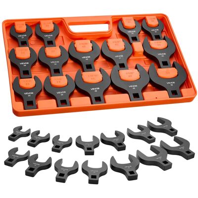 VEVOR - Crowfoot Wrench Set, 1/2" Drive, 14-Piece Metric 27 to 50 mm Crows Foot Wrenches, with Storage Tray - Black;Orange VEVOR - Crowfoot Wrench Set, 1/2" Drive, 14-Piece Metric 27 to 50 mm Crows Foot Wrenches, with Storage Tray - Black;Orange