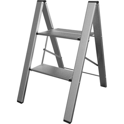 AmeriHome - Ultra Slim Aluminum Two Step Folding Utility Step Ladder - Silver AmeriHome - Ultra Slim Aluminum Two Step Folding Utility Step Ladder - Silver