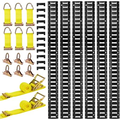 VEVOR - E-Track Tie-Down Rail Kit, 6 Pack 5 ft E Track Rails, 26 Pcs Includes 2 Ratchet Straps & 6 O-Rings & 6 Tie-Offs - Black,Yellow VEVOR - E-Track Tie-Down Rail Kit, 6 Pack 5 ft E Track Rails, 26 Pcs Includes 2 Ratchet Straps & 6 O-Rings & 6 Tie-Offs - Black,Yellow