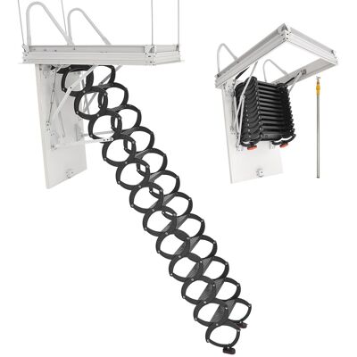 VEVOR - Attic Ladder, 660LBS/299.4KG Capacity, Fits 9.5 to 10.2 ft Ceiling Height and 39.4 x 27.5 inch Opening Size, Alloy Steel - Black VEVOR - Attic Ladder, 660LBS/299.4KG Capacity, Fits 9.5 to 10.2 ft Ceiling Height and 39.4 x 27.5 inch Opening Size, Alloy Steel - Black