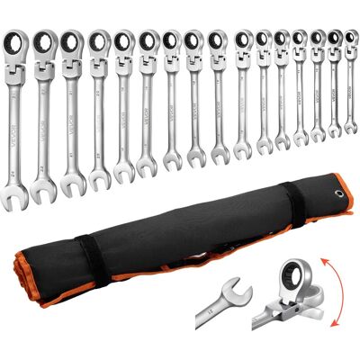 VEVOR - Flex-Head Ratcheting Wrench Set, 30-Piece SAE and Metric, 72 Teeth, Cr-V Steel Ratchet Flexible Combination Wrench Set - Silver VEVOR - Flex-Head Ratcheting Wrench Set, 30-Piece SAE and Metric, 72 Teeth, Cr-V Steel Ratchet Flexible Combination Wrench Set - Silver