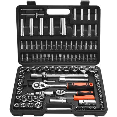 VEVOR - Socket Set, 108 Pieces, 1/4 & 1/2 inch Drive Socket and Ratchet Set, Metric Size from 4 to 32 mm, Mechanic Tool Kit - Black+Sliver VEVOR - Socket Set, 108 Pieces, 1/4 & 1/2 inch Drive Socket and Ratchet Set, Metric Size from 4 to 32 mm, Mechanic Tool Kit - Black+Sliver