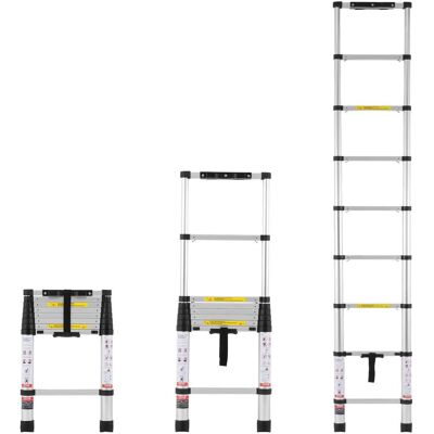 VEVOR - Telescoping Ladder, 8.5FT Aluminum Lightweight Extension Ladder, One-button Retraction Collapsible Ladder - Silver VEVOR - Telescoping Ladder, 8.5FT Aluminum Lightweight Extension Ladder, One-button Retraction Collapsible Ladder - Silver