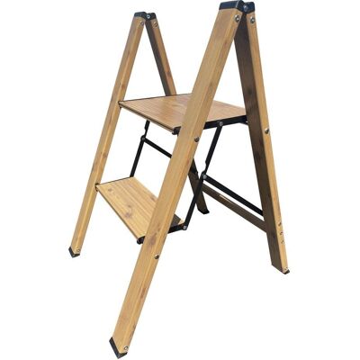 AmeriHome - 2 Step Aluminum Wood Grain Folding Ladder - Tan AmeriHome - 2 Step Aluminum Wood Grain Folding Ladder - Tan
