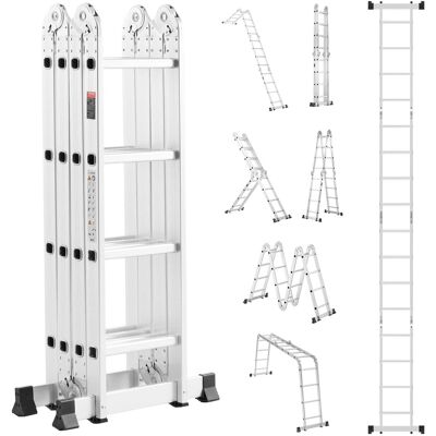 VEVOR - Multi-Purpose Folding Ladder, 7-in-1 Tall Extension Step Ladder, A Frame 4 Step Telescoping Ladder, 15.5ft Reach Height - Silver VEVOR - Multi-Purpose Folding Ladder, 7-in-1 Tall Extension Step Ladder, A Frame 4 Step Telescoping Ladder, 15.5ft Reach Height - Silver