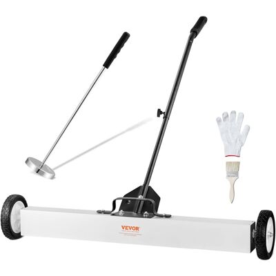 VEVOR - 36-Inch Magnetic Sweeper with Wheels, 55 lbs Capacity, with Telescoping Magnetic Pickup Tool, Adjustable Handle - Black;White VEVOR - 36-Inch Magnetic Sweeper with Wheels, 55 lbs Capacity, with Telescoping Magnetic Pickup Tool, Adjustable Handle - Black;White