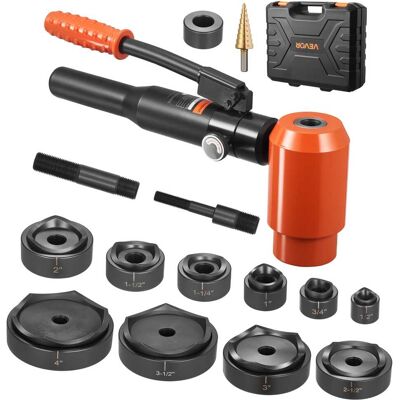 VEVOR - Knockout Punch Set, 15 Ton Hydraulic Knockout Set, 1/2" to 4" KO Tool Kit Hole Making Tool, KO Tools Kit W/10 Dies - Orange + Black VEVOR - Knockout Punch Set, 15 Ton Hydraulic Knockout Set, 1/2" to 4" KO Tool Kit Hole Making Tool, KO Tools Kit W/10 Dies - Orange + Black