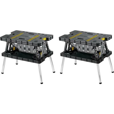 Keter - Folding Portable Workbench Sawhorse w/12 In Clamps, Black/Yellow (2 Pack) - Black and yellow Keter - Folding Portable Workbench Sawhorse w/12 In Clamps, Black/Yellow (2 Pack) - Black and yellow