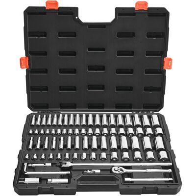 VEVOR - Socket Set, 76 Pieces, 3/8 inch Drive Socket and Ratchet Set, SAE and Metric, Deep and Shallow, Mechanic Tool Kit - Black+Sliver VEVOR - Socket Set, 76 Pieces, 3/8 inch Drive Socket and Ratchet Set, SAE and Metric, Deep and Shallow, Mechanic Tool Kit - Black+Sliver
