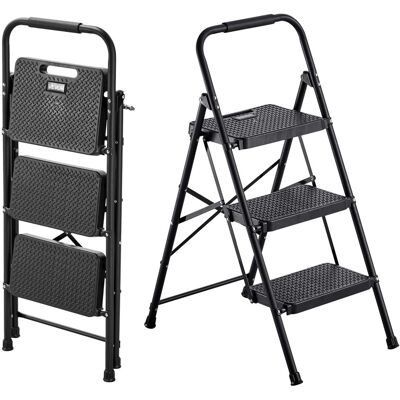 VEVOR - 3 Step Ladder, Folding Step Stool with Wide Anti-Slip Pedal and Comfort Handgrip, Lightweight 600 lbs Capacity - Black VEVOR - 3 Step Ladder, Folding Step Stool with Wide Anti-Slip Pedal and Comfort Handgrip, Lightweight 600 lbs Capacity - Black