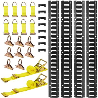 VEVOR - E-Track Tie-Down Rail Kit, 4 Pack 7.7 ft E Track Rails, 26 Pcs Includes 2 Ratchet Straps & 8 O-Rings & 8 Tie-Offs - Black,Yellow VEVOR - E-Track Tie-Down Rail Kit, 4 Pack 7.7 ft E Track Rails, 26 Pcs Includes 2 Ratchet Straps & 8 O-Rings & 8 Tie-Offs - Black,Yellow