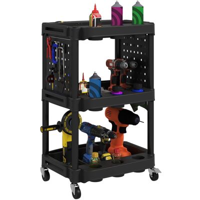 Homcom - Rolling Tool Cart, 200 LBS Capacity Plastic Utility Cart with Side Shelves for Garage - Black Homcom - Rolling Tool Cart, 200 LBS Capacity Plastic Utility Cart with Side Shelves for Garage - Black