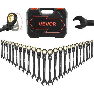VEVOR - Flex-Head Ratcheting Wrench Set, 24-Piece SAE and Metric, 72 Teeth, Cr-V Steel Ratchet Flexible Combination Wrench Set - Black VEVOR - Flex-Head Ratcheting Wrench Set, 24-Piece SAE and Metric, 72 Teeth, Cr-V Steel Ratchet Flexible Combination Wrench Set - Black