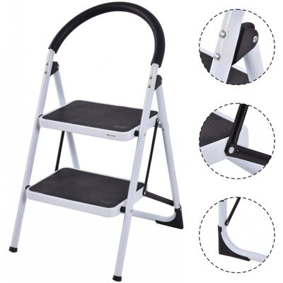 Costway - 2 Step Ladder Folding Stool Heavy Duty 330Lbs Capacity Industrial Lightweight - Black & White Costway - 2 Step Ladder Folding Stool Heavy Duty 330Lbs Capacity Industrial Lightweight - Black & White