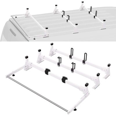 VEVOR - Trailer Ladder Rack, 54" 3 Crossbars Ladder Roof Rack, Heavy-duty Steel Van Roof Rack, 800 lbs Capacity Van Ladder Rack - White VEVOR - Trailer Ladder Rack, 54" 3 Crossbars Ladder Roof Rack, Heavy-duty Steel Van Roof Rack, 800 lbs Capacity Van Ladder Rack - White