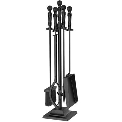 Mondawe - 5-Pieces Fireplace Tool Set Indoor Outdoor Fire Place Set Tools with Aluminum Handles - Black Mondawe - 5-Pieces Fireplace Tool Set Indoor Outdoor Fire Place Set Tools with Aluminum Handles - Black