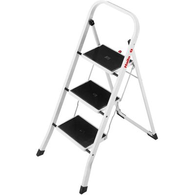 Hailo - K20 3-Step Folding Ladder with Sturdy Steel Frame, 330 lb Capacity, Silver - White / Black Hailo - K20 3-Step Folding Ladder with Sturdy Steel Frame, 330 lb Capacity, Silver - White / Black