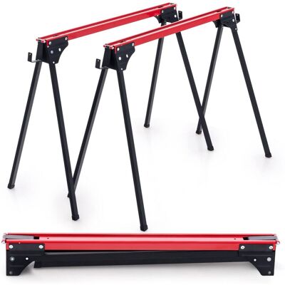 Gymax - 2 Pack Folding Saw Horses Work Table w/ Quick Open Legs & 2 x 4 Support Arms - Red, Black Gymax - 2 Pack Folding Saw Horses Work Table w/ Quick Open Legs & 2 x 4 Support Arms - Red, Black