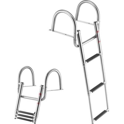 VEVOR - Boat Ladder, 3 Steps, Stainless Steel Telescoping Folding Swim Deck Ladder for Rear Entry Inboard, 600 lbs Capacity - Silver VEVOR - Boat Ladder, 3 Steps, Stainless Steel Telescoping Folding Swim Deck Ladder for Rear Entry Inboard, 600 lbs Capacity - Silver