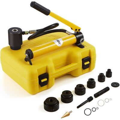 VEVOR - Hydraulic Knockout Punch Kit, 10 Ton 1/2" to 2" Conduit Hole Cutter Set, KO Tool Kits with Puncher 6 Piece - Yellow VEVOR - Hydraulic Knockout Punch Kit, 10 Ton 1/2" to 2" Conduit Hole Cutter Set, KO Tool Kits with Puncher 6 Piece - Yellow