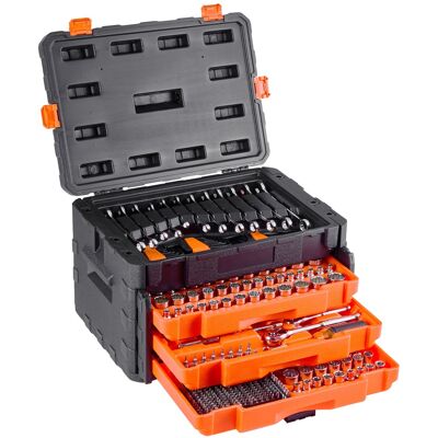 VEVOR - Mechanics Tool Set and Socket Set, 450 Pcs, 1/4, 3/8 and 1/2 inch Drive Deep and Standard Sockets - Black; Orange VEVOR - Mechanics Tool Set and Socket Set, 450 Pcs, 1/4, 3/8 and 1/2 inch Drive Deep and Standard Sockets - Black; Orange