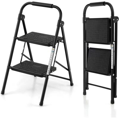 Costway - 2 Step Ladder Folding Step Stool 330lbs Capacity with Anti-Slip Pedal & Handle - Black Costway - 2 Step Ladder Folding Step Stool 330lbs Capacity with Anti-Slip Pedal & Handle - Black