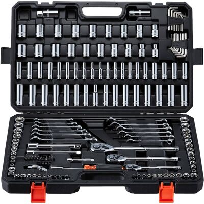 VEVOR - Mechanics Tool Set, 159-Piece Mechanic Tool Kit, 1/4 in, 3/8 in, and 1/2 in Drive, SAE and Metric Socket Set, Wrenches - Black VEVOR - Mechanics Tool Set, 159-Piece Mechanic Tool Kit, 1/4 in, 3/8 in, and 1/2 in Drive, SAE and Metric Socket Set, Wrenches - Black