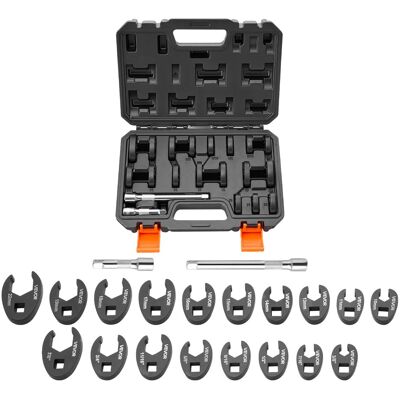 VEVOR - Crowfoot Wrench Set, 3/8" Drive, 20-Piece Metric and SAE Size Flare Nut Crows Foot Wrenches, with Storage Case - Black VEVOR - Crowfoot Wrench Set, 3/8" Drive, 20-Piece Metric and SAE Size Flare Nut Crows Foot Wrenches, with Storage Case - Black