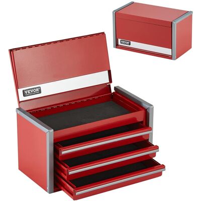 VEVOR - Metal Tool Box, 8.6-inch, Portable Metal Tool Box with 3 Drawers, Small Tool Chest with EVA Liners and PP Feet Pads - Red VEVOR - Metal Tool Box, 8.6-inch, Portable Metal Tool Box with 3 Drawers, Small Tool Chest with EVA Liners and PP Feet Pads - Red