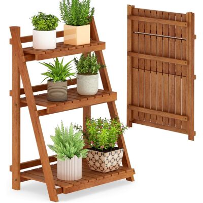 Gymax - 3-Tier Wood Plant Stand Folding Flower Rack w/Ladder Design Anti-falling Bars - Yellow Gymax - 3-Tier Wood Plant Stand Folding Flower Rack w/Ladder Design Anti-falling Bars - Yellow