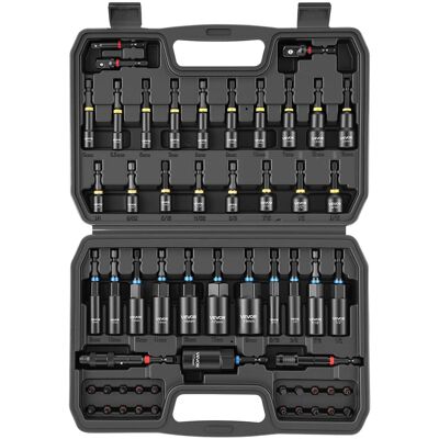 VEVOR - Master Magnetic Impact Nut Driver Set 55PCS, Metric & SAE Sizes, with Socket Adapters, Bit Holder, Wing Nut Driver - Black VEVOR - Master Magnetic Impact Nut Driver Set 55PCS, Metric & SAE Sizes, with Socket Adapters, Bit Holder, Wing Nut Driver - Black