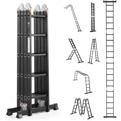 VEVOR - Multi-Purpose Folding Ladder, 7-in-1 Tall Extension Step Ladder, A Frame 5 Step Telescoping Ladder, 19ft Reach Height - Black VEVOR - Multi-Purpose Folding Ladder, 7-in-1 Tall Extension Step Ladder, A Frame 5 Step Telescoping Ladder, 19ft Reach Height - Black