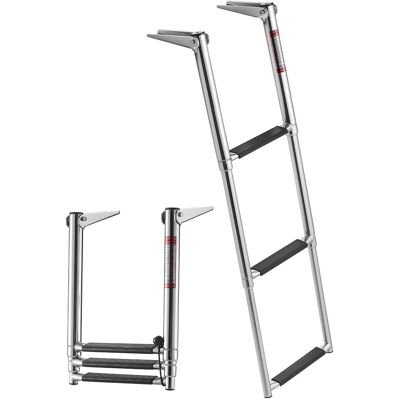 VEVOR - Boat Ladder, 3 Steps, Stainless Steel Telescoping Folding Swim Deck Ladder for Rear Entry Inboard, Heavy Duty 600 lbs - Silver VEVOR - Boat Ladder, 3 Steps, Stainless Steel Telescoping Folding Swim Deck Ladder for Rear Entry Inboard, Heavy Duty 600 lbs - Silver
