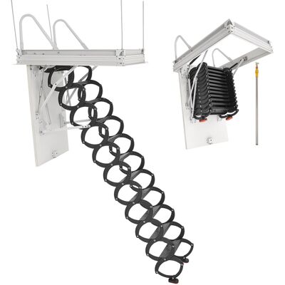 VEVOR - Attic Ladder, 660LBS/299.4KG Capacity, Fits 8.5 to 9.4 ft Ceiling Height and 39.4 x 27.5 inch Opening Size, Alloy Steel - Black VEVOR - Attic Ladder, 660LBS/299.4KG Capacity, Fits 8.5 to 9.4 ft Ceiling Height and 39.4 x 27.5 inch Opening Size, Alloy Steel - Black