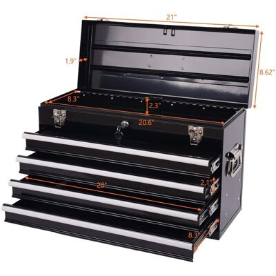Boyel Living - Heavy Duty Metal Tool Box, 21-inch, Portable Metal Tool Box with 4 Drawers Boyel Living - Heavy Duty Metal Tool Box, 21-inch, Portable Metal Tool Box with 4 Drawers
