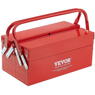 VEVOR - Metal Tool Box, 14-inch,2-Tier 3-Tray Portable Folding Tool Chest Organizer with Handle & Lock Hole, Powder Coated Steel - Red VEVOR - Metal Tool Box, 14-inch,2-Tier 3-Tray Portable Folding Tool Chest Organizer with Handle & Lock Hole, Powder Coated Steel - Red
