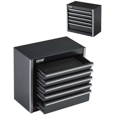 VEVOR - Metal Tool Box, 8.6-inch, Portable Metal Tool Box with 5 Drawers, Small Tool Chest with EVA Liners and PP Feet Pads - Black VEVOR - Metal Tool Box, 8.6-inch, Portable Metal Tool Box with 5 Drawers, Small Tool Chest with EVA Liners and PP Feet Pads - Black