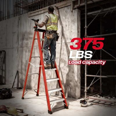 Anysun - Fiberglass Ladder with Thick Rubber Tread, 330 lb Load Capacity - Red Anysun - Fiberglass Ladder with Thick Rubber Tread, 330 lb Load Capacity - Red